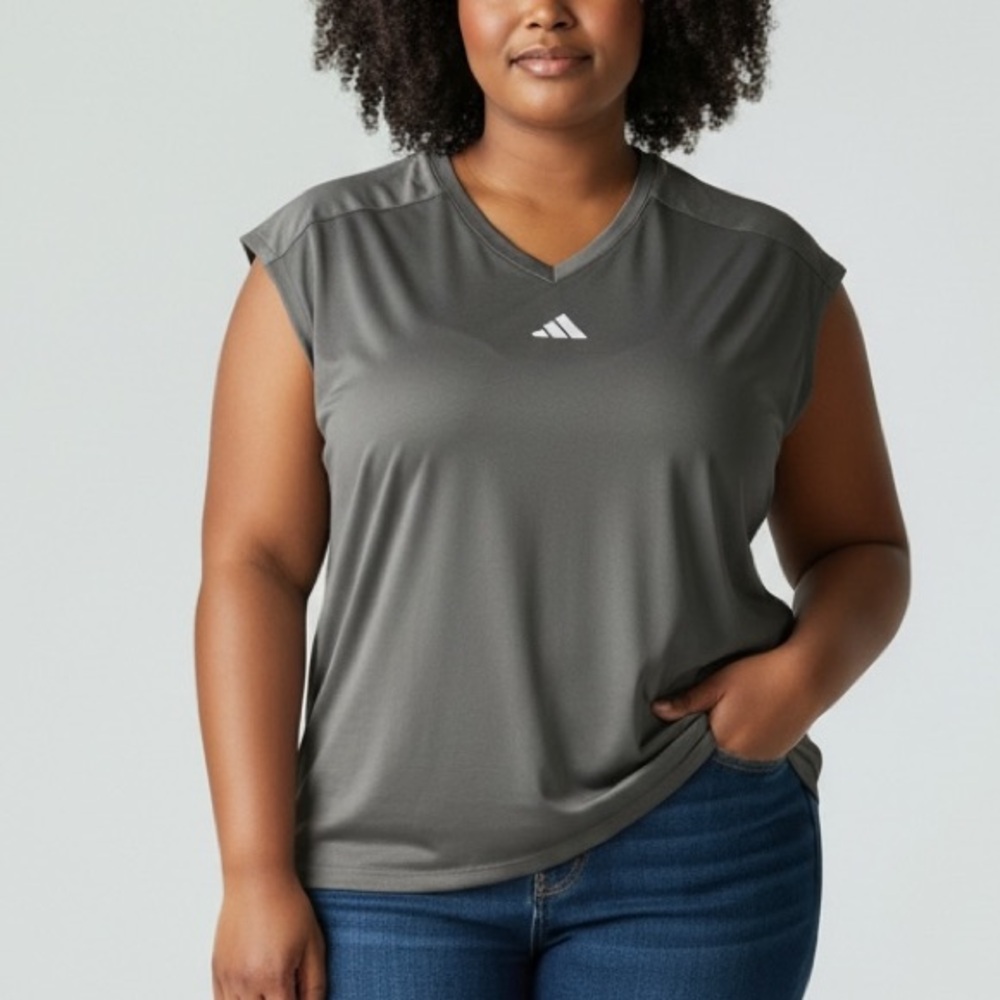 Adidas‎ Women’s Athletic V-Neck T-Shirt Gray 1X Plus Size short sleeve NWT